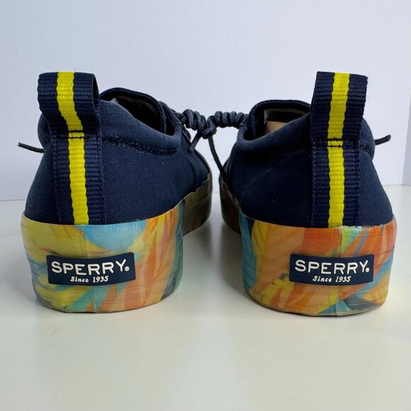 Womens 9.5 Sperry Crest Vibe Navy/Coral Floral Tropical Platform Slip On Sneaker - Picture 4 of 8